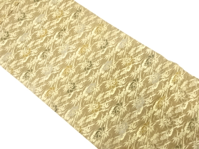 アンティーク　竹笹に草花模様織り出し丸帯（材料）